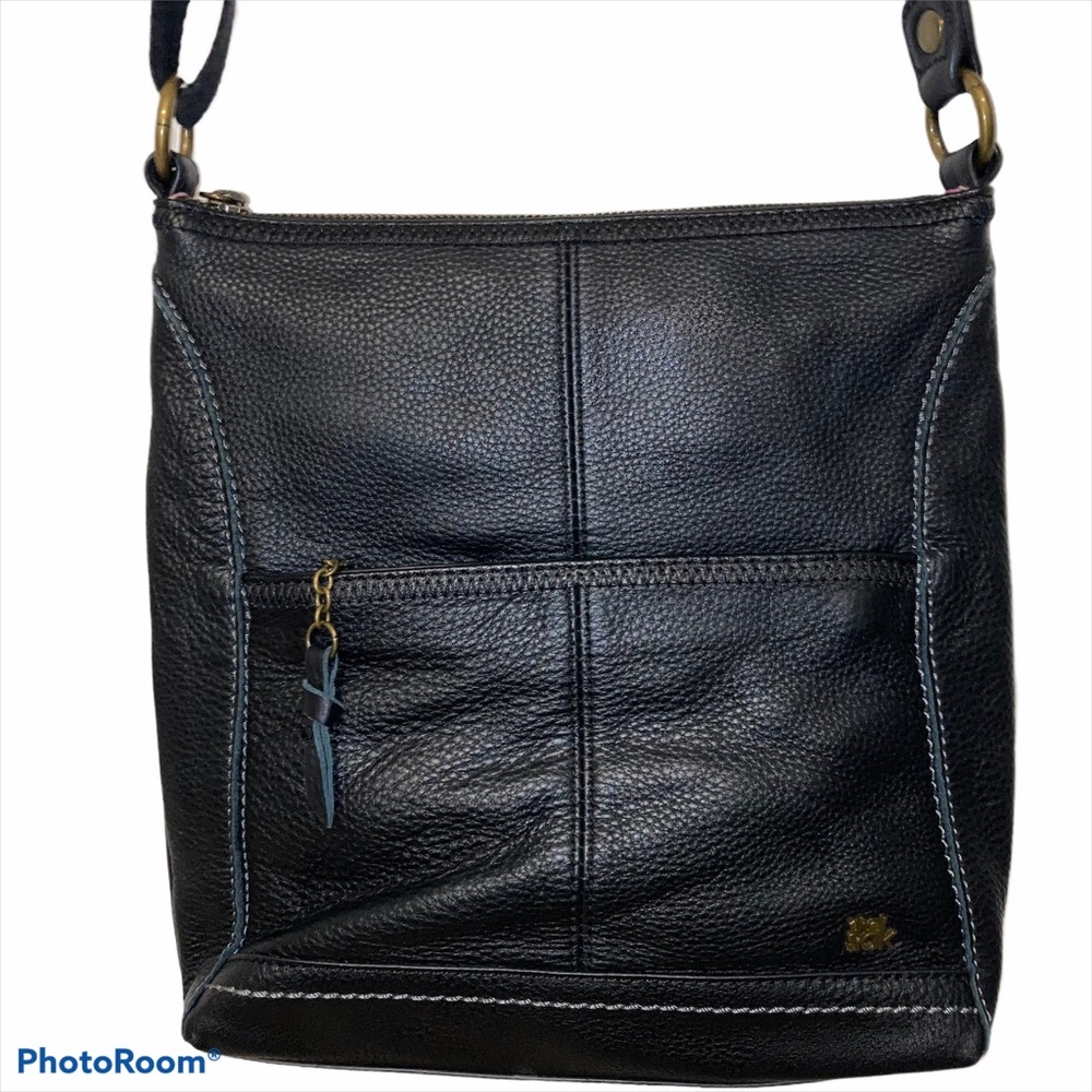 The Sak Black Leather Zip Crossbody Bag W/ Strap